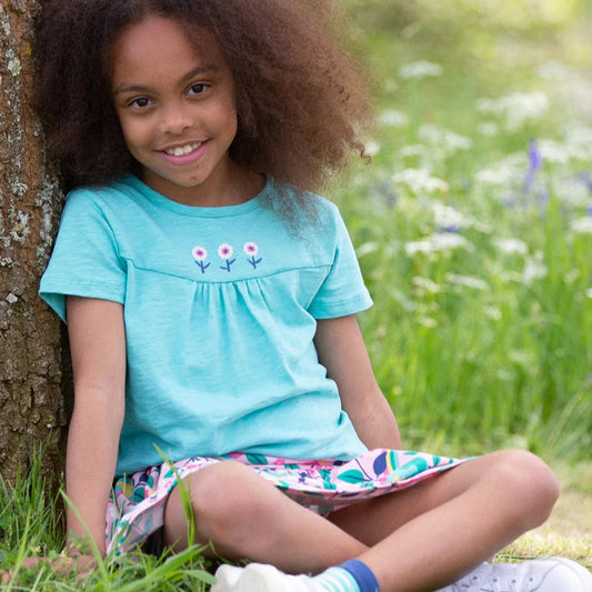 Kite Garden Grow t-shirt in duck egg blue organic cotton