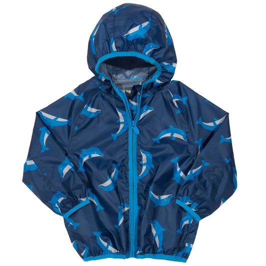 Kite puddlepack jacket in blue dolphin design