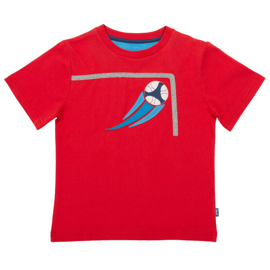 Kite Top Bins football t-shirt in red organic cotton