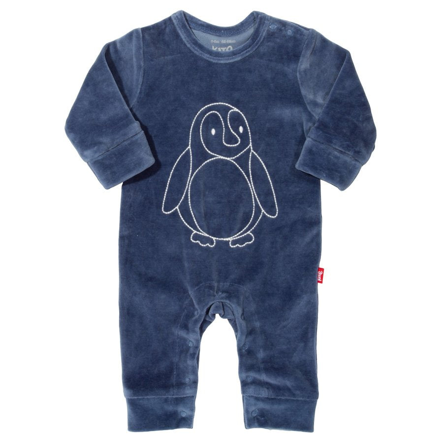 Kite Velvety Penguin romper in navy organic cotton velour