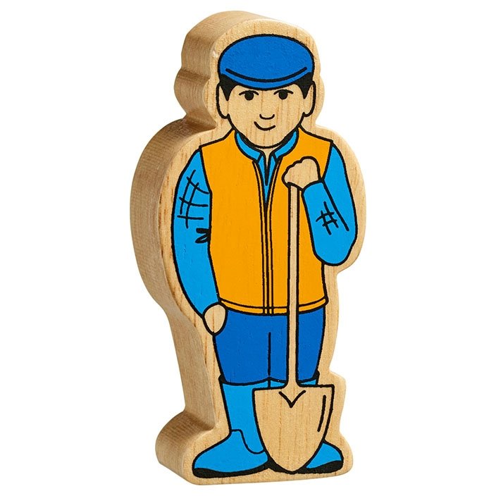 Natural Wooden Blue & Yellow Farm Man