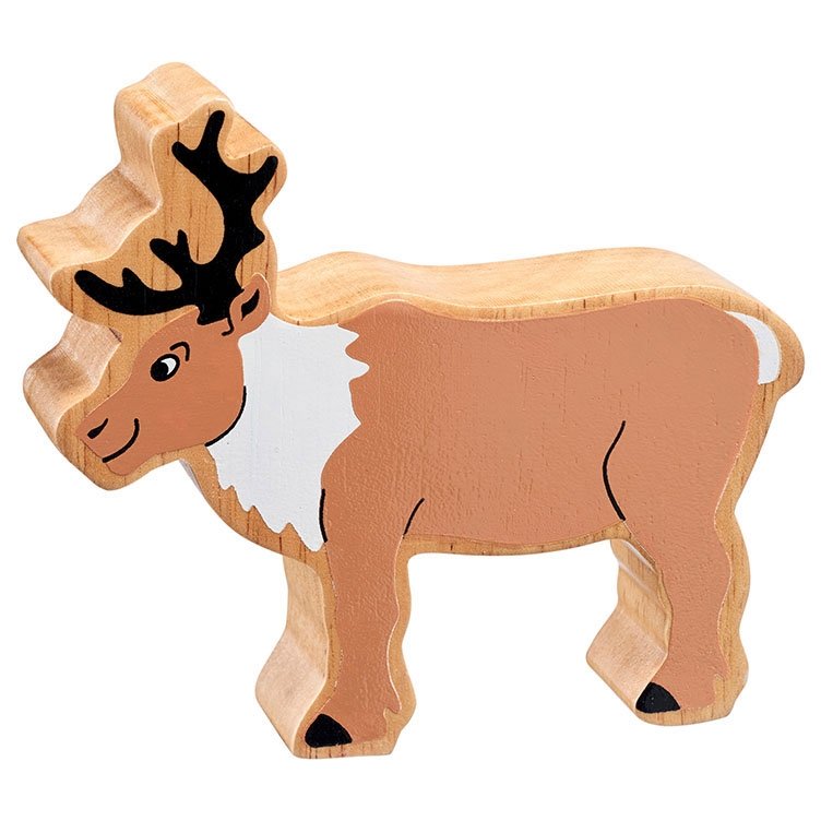 Natural Wooden Brown & White Reindeer