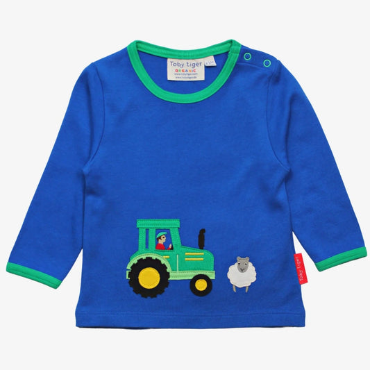 Toby Tiger Long Sleeve Top, Blue Farm
