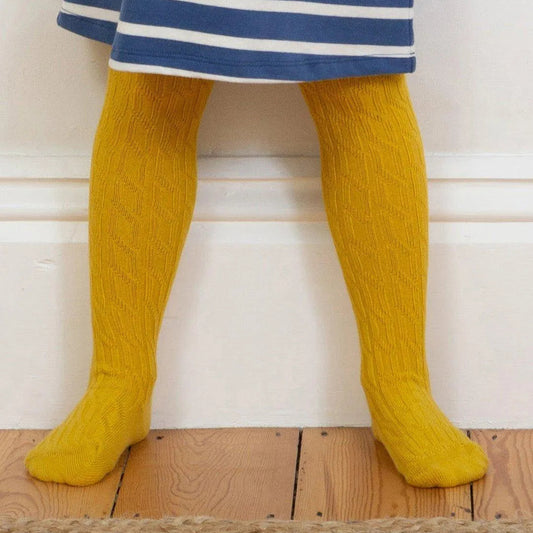 Kite Cable Knit Tights – Sweetcorn | Organic Cotton Kids Tights