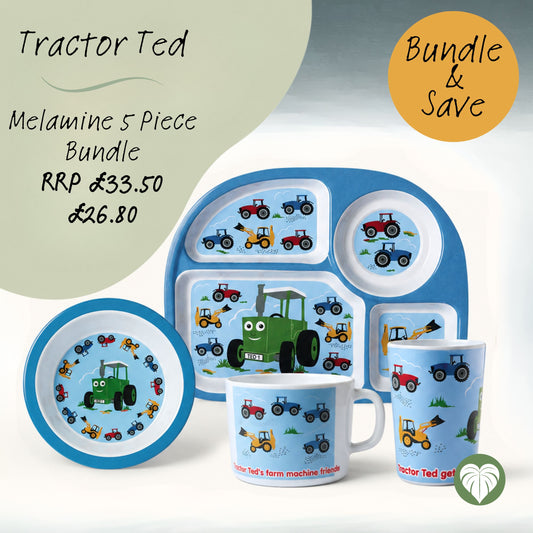 Tractor Ted Machines Melamine Mealtime Bundle – 5 Piece Children's Tableware Set – Save 20%