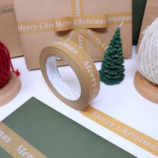 Eco-Friendly Brown Paper Tape – 50m, Merry Christmas