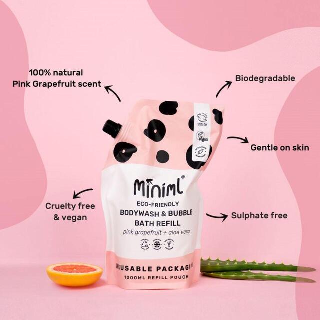 Miniml 1 Litre, Pink Grapefruit & Aloe Vera, Body Wash &/or Bubble Bath