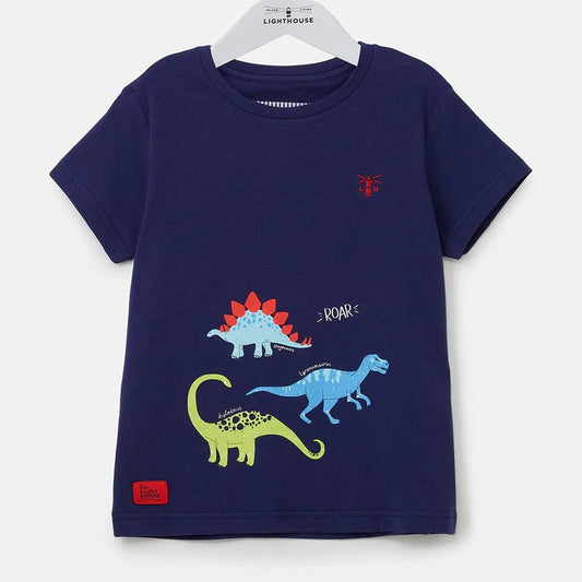 Little Lighthouse Oliver Short Sleeved T-shirt, Navy Dino