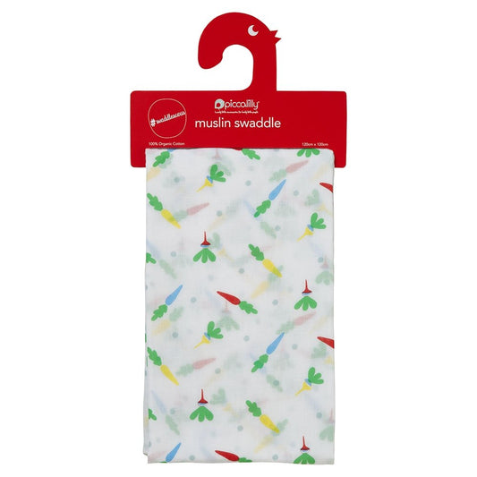 Piccalilly Organic Cotton Muslin Swaddle Blanket – Baby Swaddle Wrap 120x120cm Vegetable Print