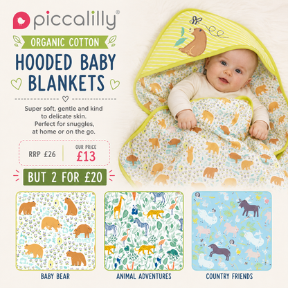 Piccalilly Organic Cotton Hooded Baby Blanket – Soft Organic Baby Wrap