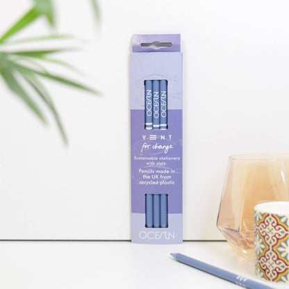 Vent For Change Recycled Pencils (Pack of 3) – Eco-Friendly Ocean Range Pencils - Sea Blue