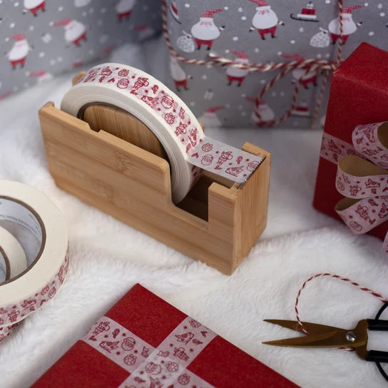 Eco-Friendly White Paper Tape – 50m, Red Christmas Print