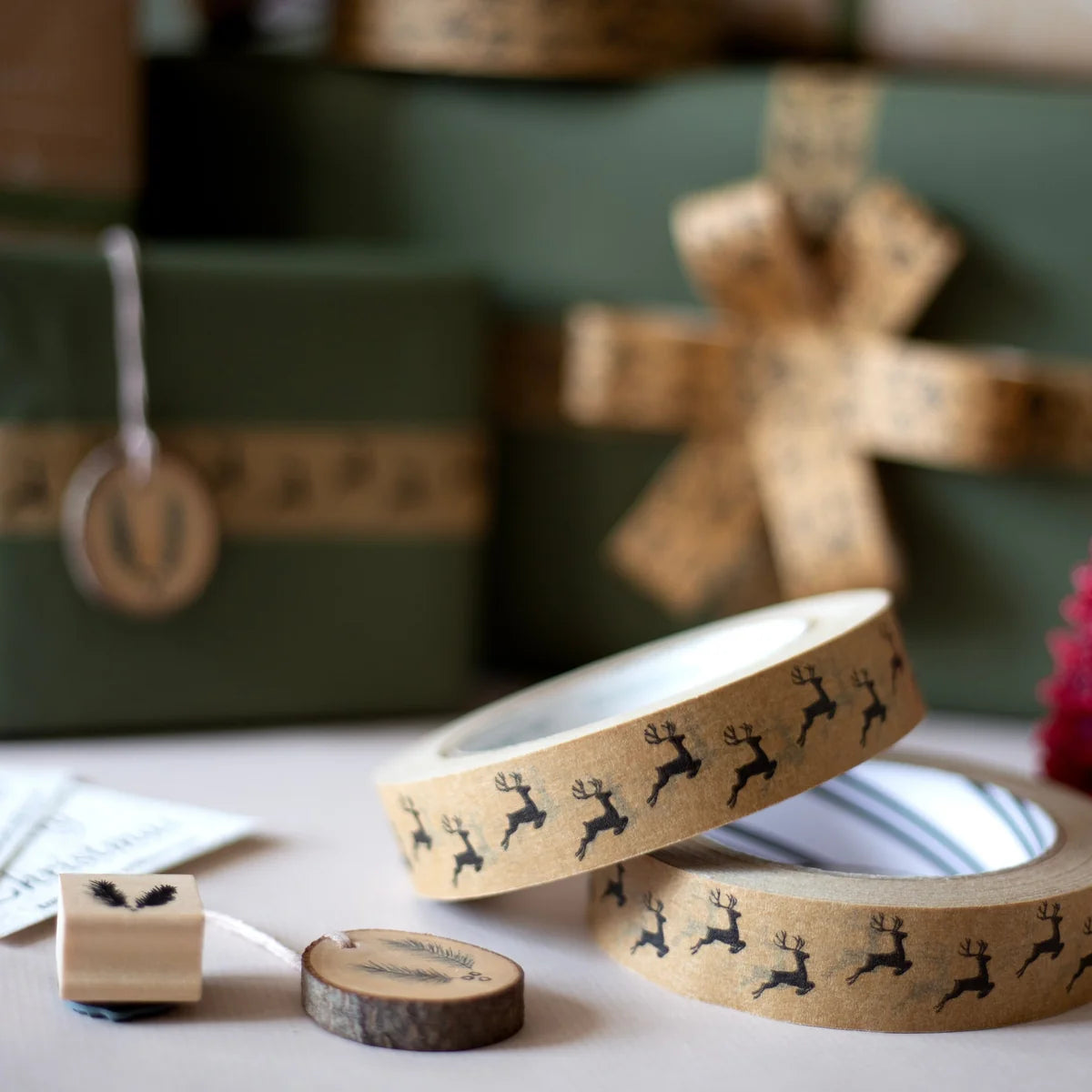 Eco-Friendly Brown Paper Tape – 50m, Reindeers