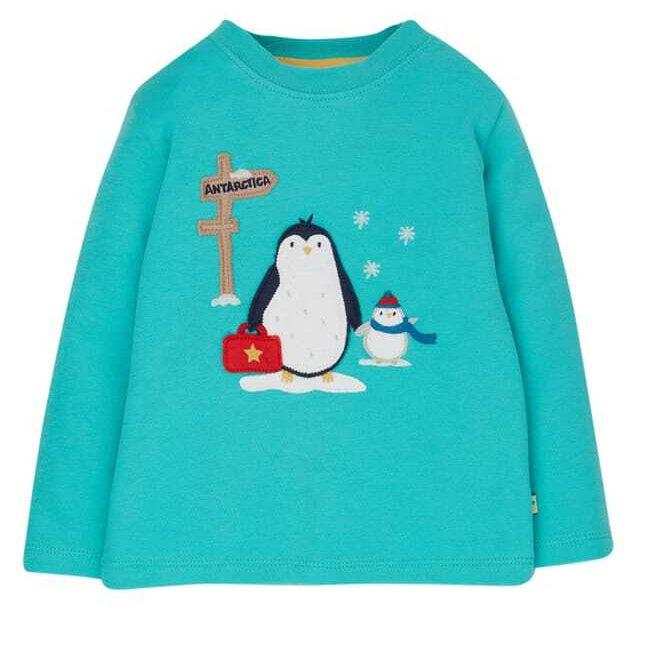 Frugi Antarctica Appliqué Top – Penguin Aqua