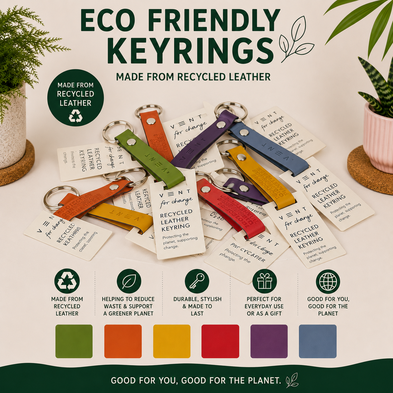 VENT for Change Recycled Leather Keyrings - Various Colours
