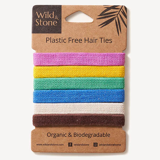 Wild & Stone Plastic Free Hair Ties – Multi Colour Pack of 6